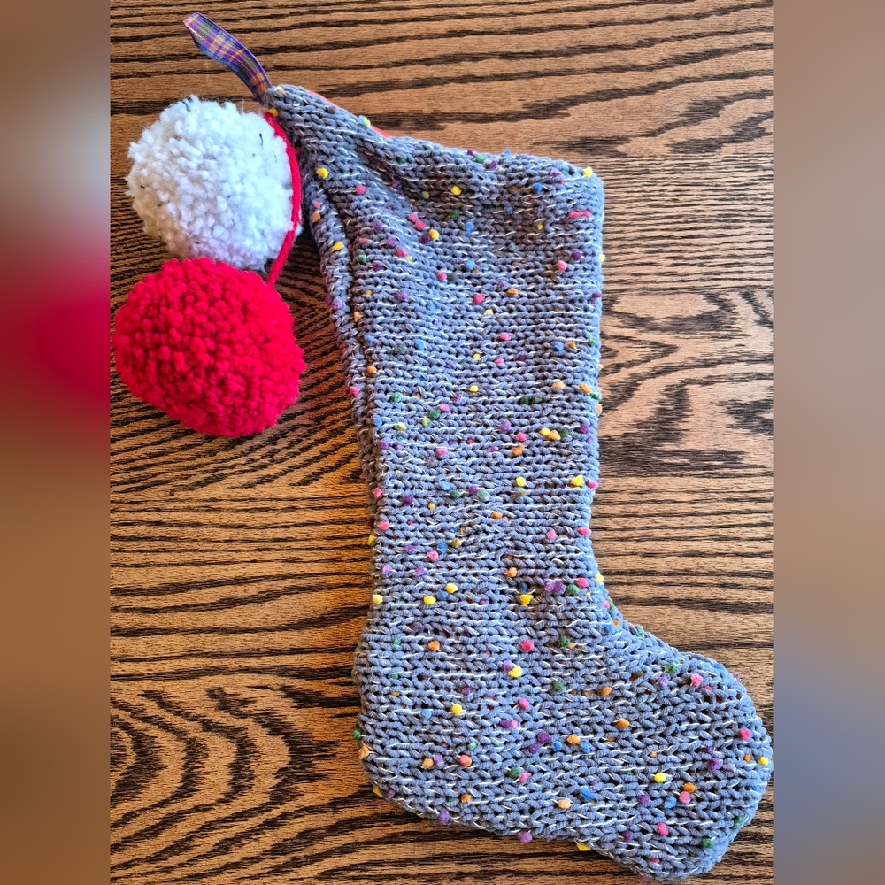 Festive Knit Holiday Stocking with Pom Poms